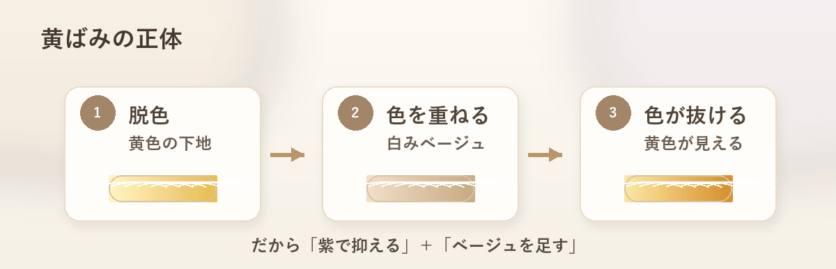 ホワイトベージュの黄ばみが起こる仕組み｜下地の黄色が見えてくる構造