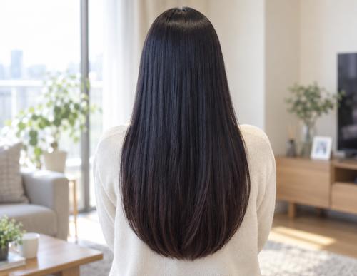 ブリーチなしネイビーの2〜3週間後。青みが薄れて赤みが出はじめた髪